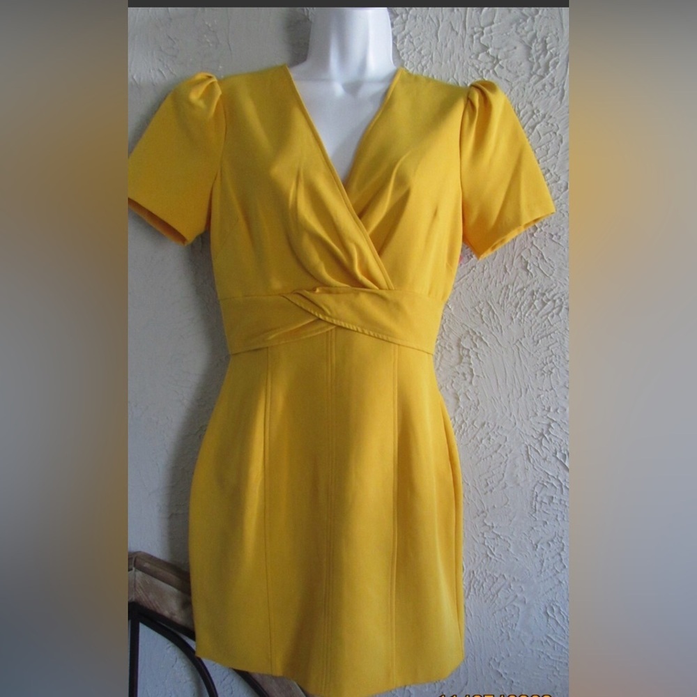LDT Elegant Yellow FauxWrap Mini Dress size 2